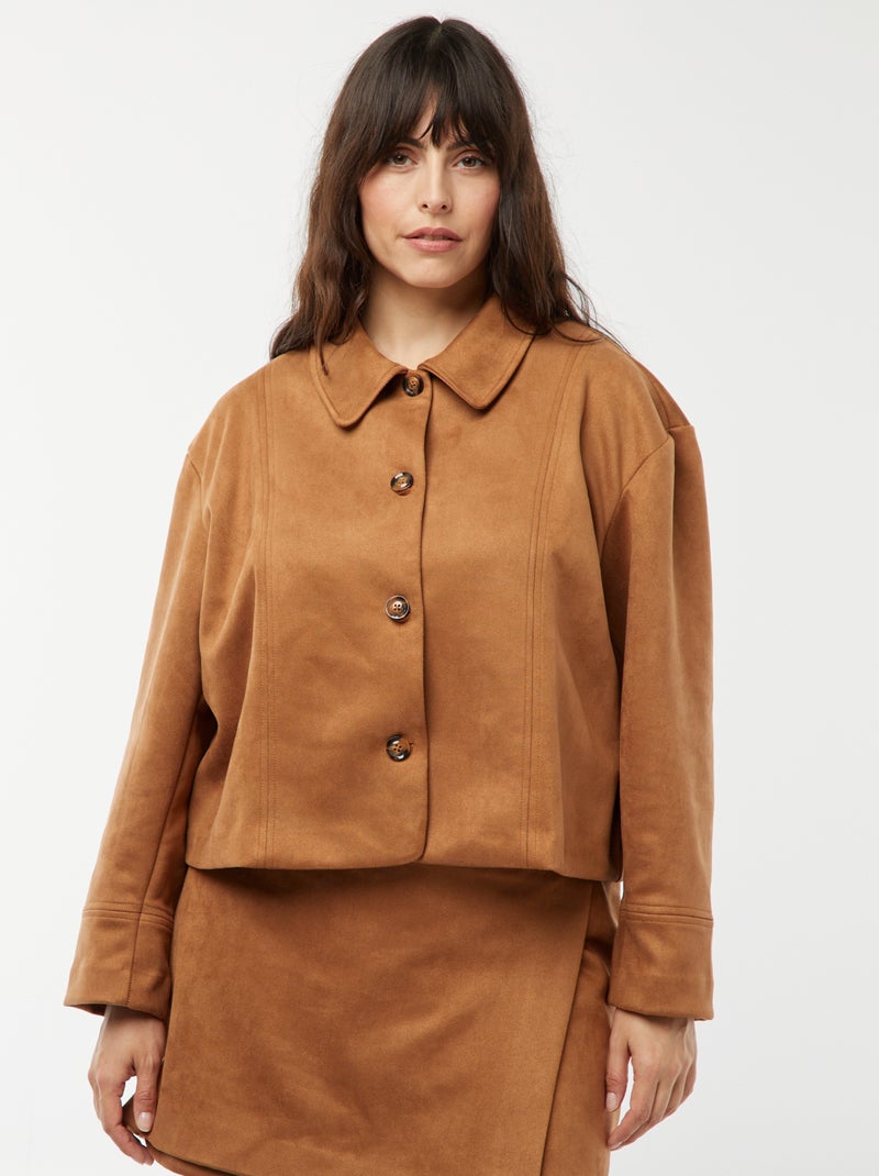 Casaco de camurça sintética lisa com botões CASTANHO - Kiabi