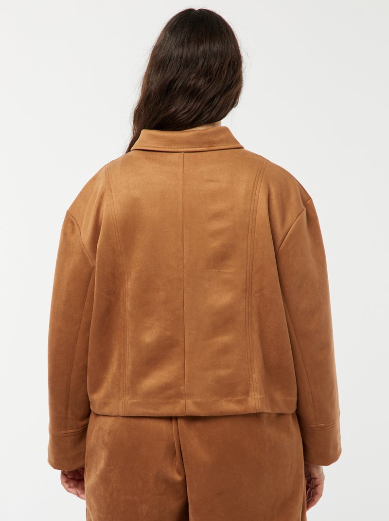 Casaco de camurça sintética lisa com botões CASTANHO - Kiabi