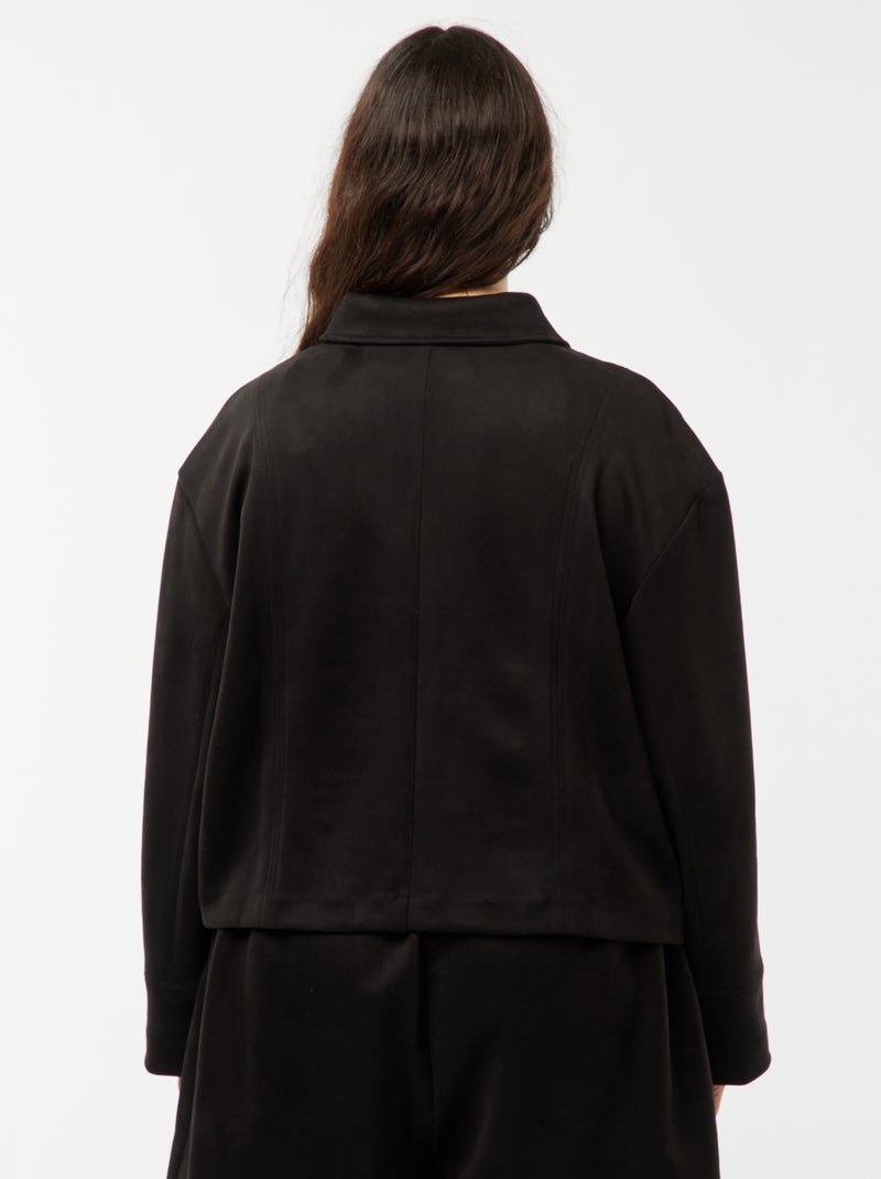 Casaco de camurça sintética lisa com botões Preto - Kiabi