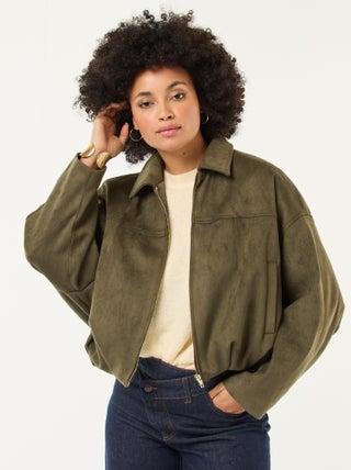 Casaco de camurça sintética liso