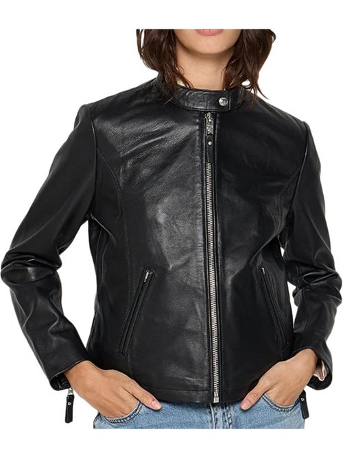 Casaco de Couro Preto Feminino Schott Lola - Kiabi Casaco de Couro Preto Feminino Schott Lola - Kiabi