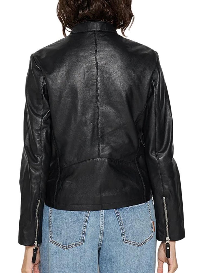 Casaco de Couro Preto Feminino Schott Lola Preto - Kiabi