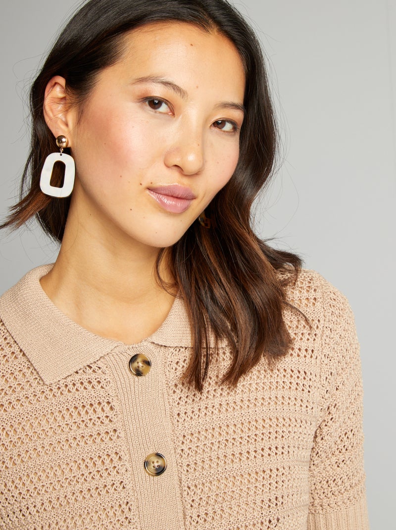 Casaco de croché de manga curta BEGE - Kiabi