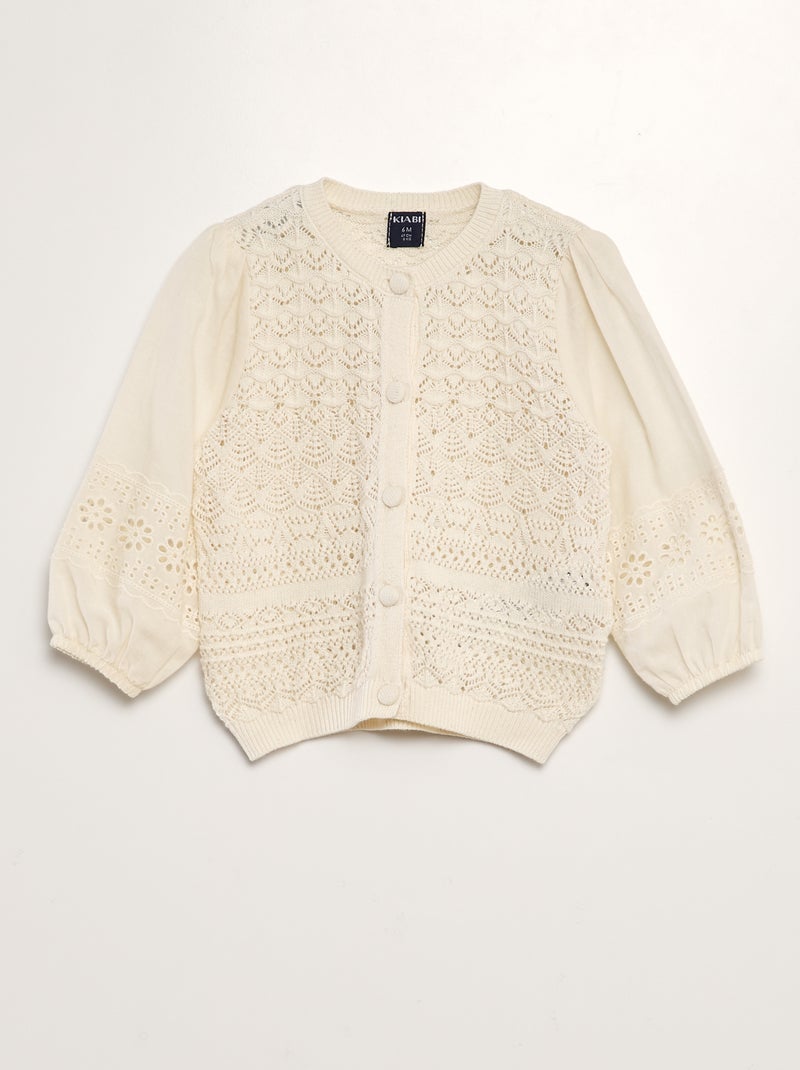 Casaco de croché e voile de algodão BRANCO - Kiabi