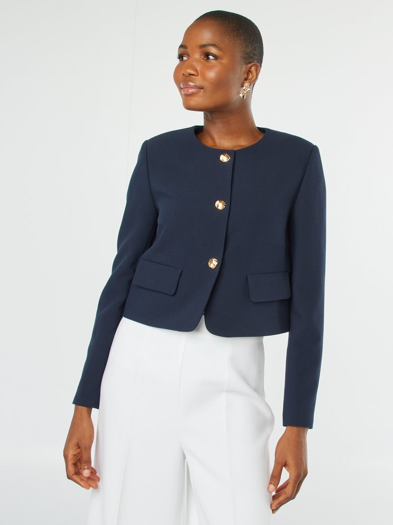Casaco de fato de corte curto com botões dourados AZUL - Kiabi