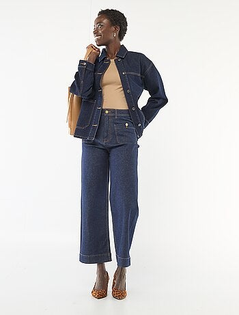 Casaco de ganga com bolsos aplicados