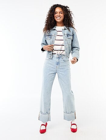 Casaco de ganga com bolsos de aba