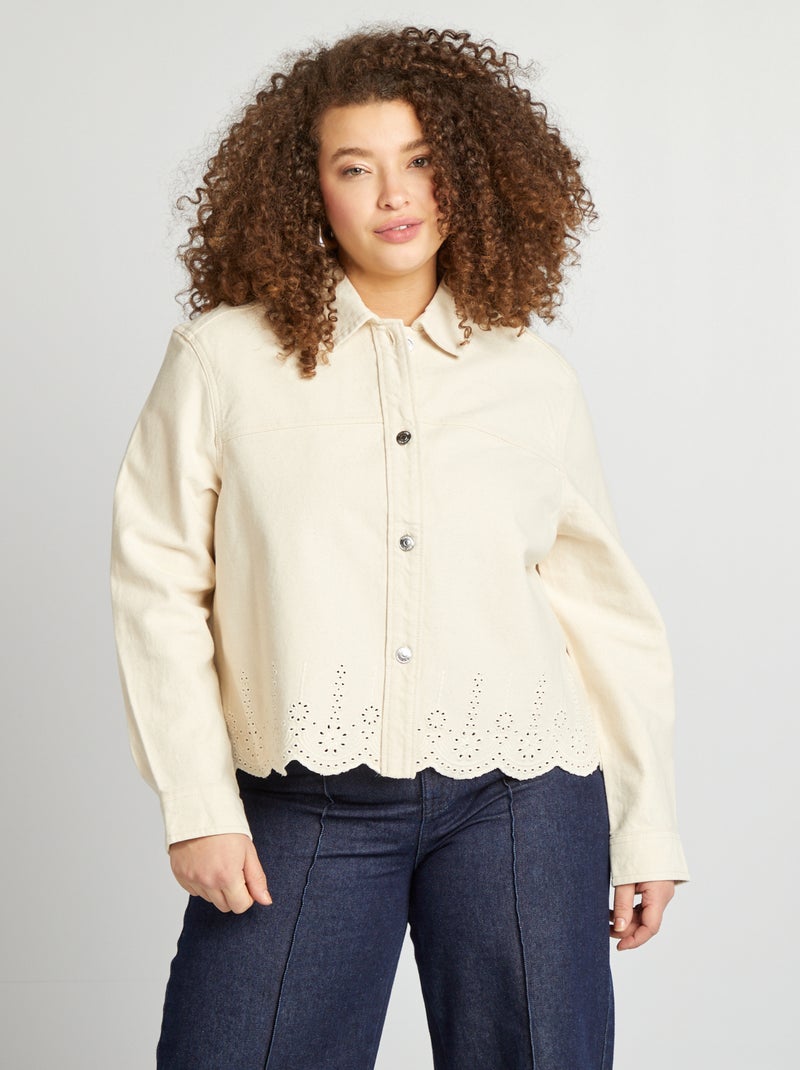 Casaco de ganga com bordados BRANCO - Kiabi