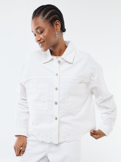 Casaco de ganga com botões e bordado em algodão liso - Kiabi