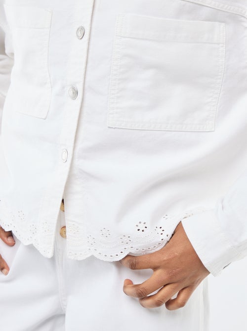 Casaco de ganga com botões e bordado em algodão liso - Kiabi