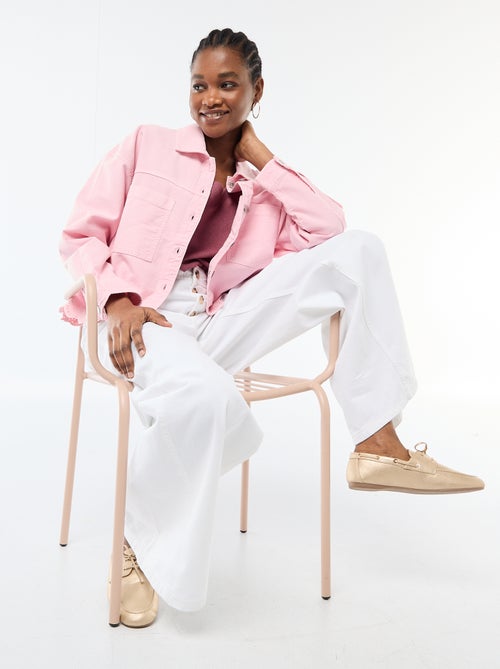 Casaco de ganga com botões e bordado em algodão liso - Kiabi