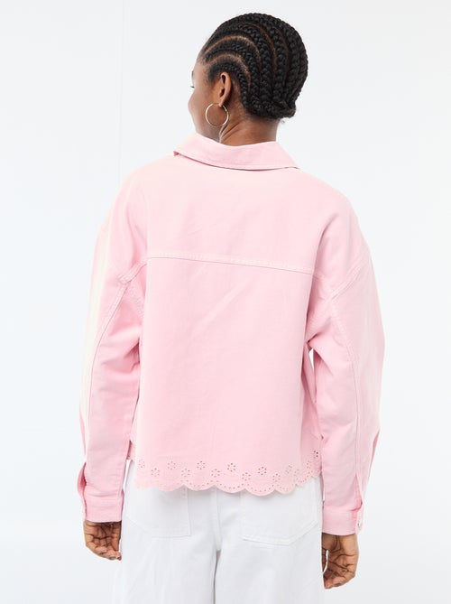 Casaco de ganga com botões e bordado em algodão liso - Kiabi