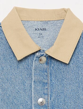 Casaco de ganga com gola de pontas soltas contrastantes