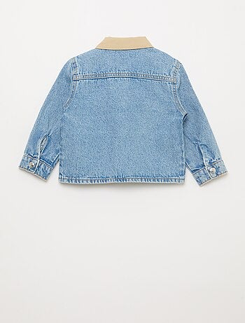 Casaco de ganga com gola de pontas soltas contrastantes