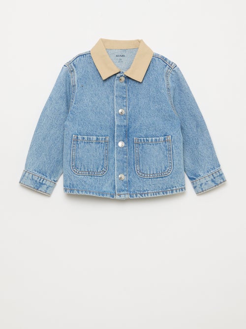 Casaco de ganga com gola de pontas soltas contrastantes - Kiabi