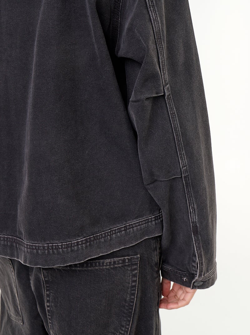 Casaco de ganga com gola de veludo canelado Preto - Kiabi