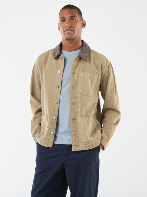 Casaco de ganga com gola em bombazina - Kiabi