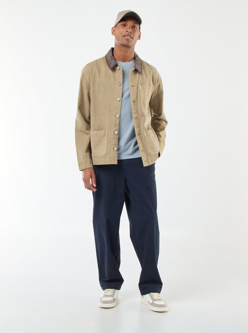 Casaco de ganga com gola em bombazina - Kiabi