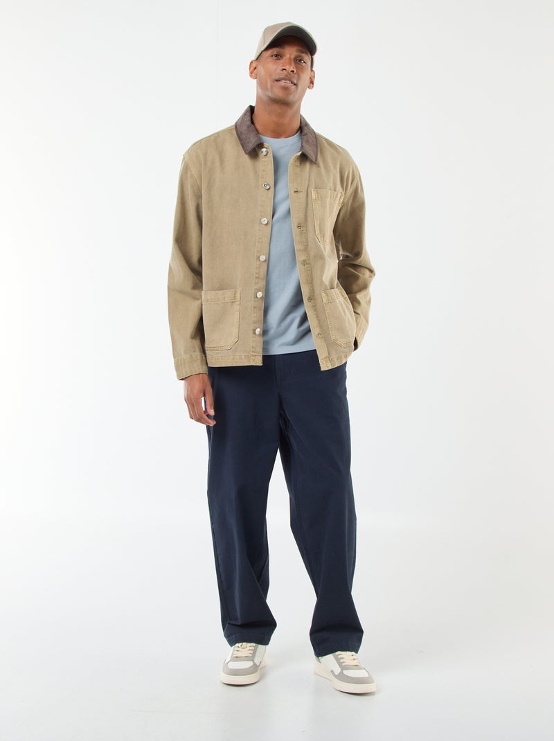 Casaco de ganga com gola em bombazina Caqui - Kiabi