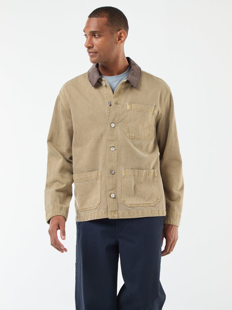 Casaco de ganga com gola em bombazina Caqui - Kiabi