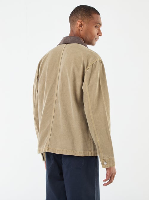 Casaco de ganga com gola em bombazina - Kiabi