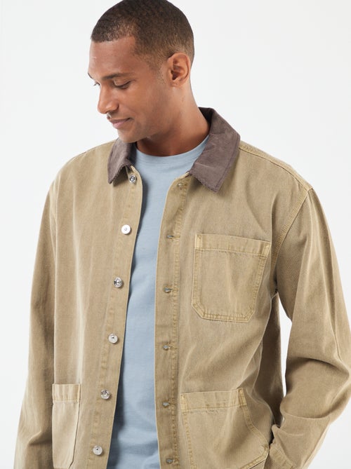 Casaco de ganga com gola em bombazina - Kiabi