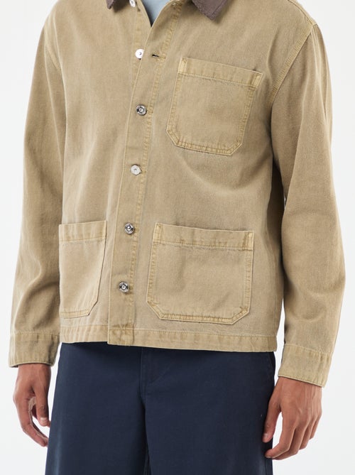 Casaco de ganga com gola em bombazina - Kiabi