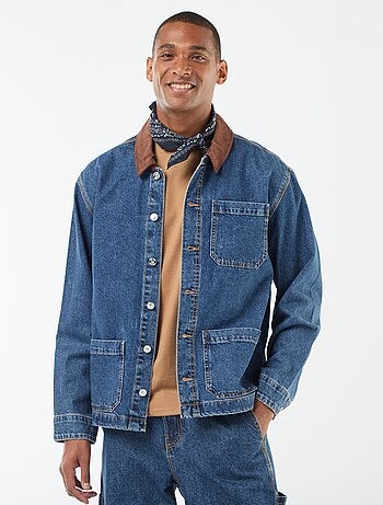 Casaco de ganga com gola em veludo cotelê