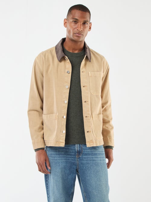 Casaco de ganga com gola em veludo cotelê - Kiabi