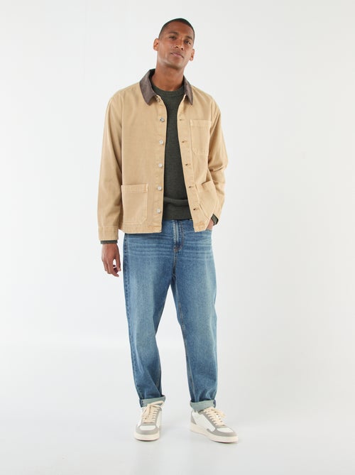 Casaco de ganga com gola em veludo cotelê - Kiabi