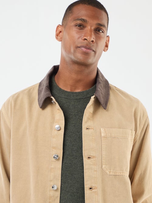 Casaco de ganga com gola em veludo cotelê - Kiabi