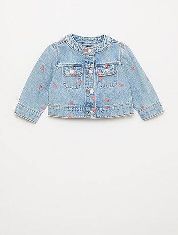 Casaco de ganga com gola redonda