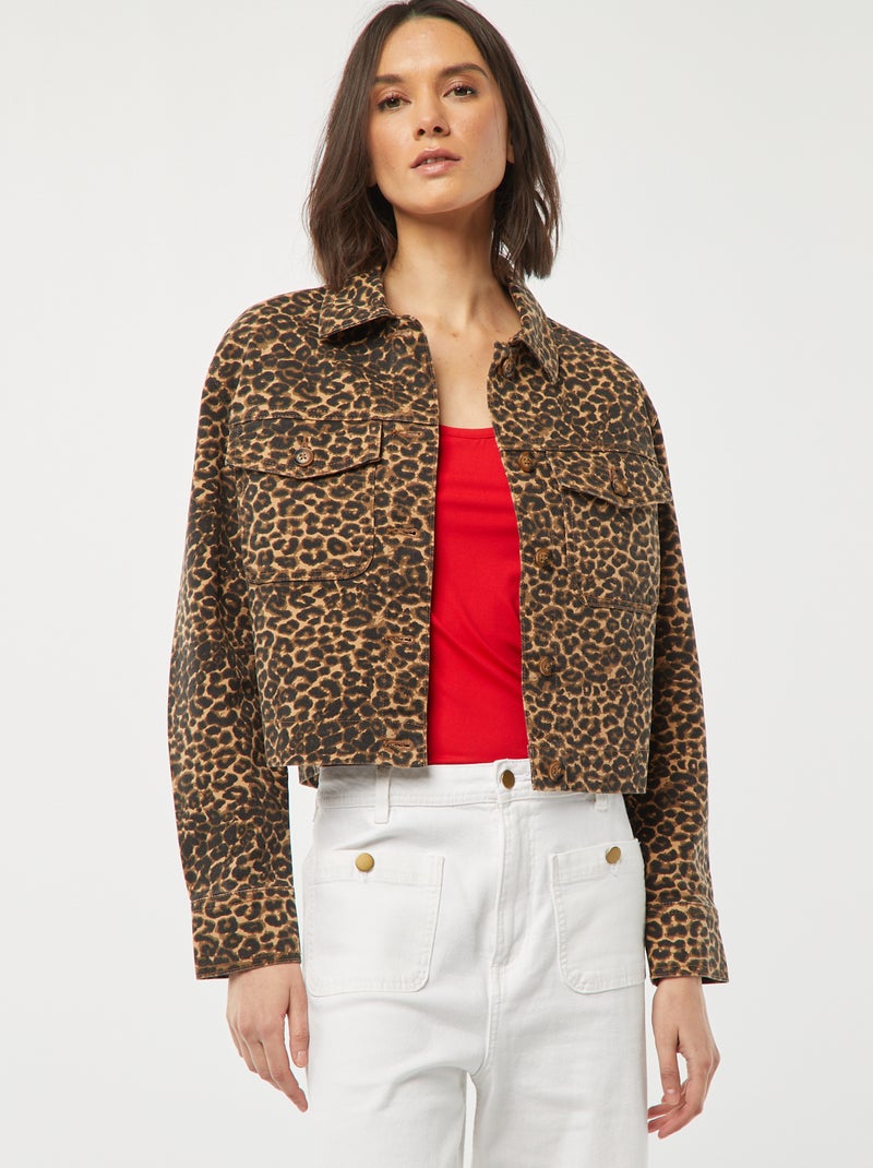 Casaco de ganga com motivo leopardo BEGE - Kiabi