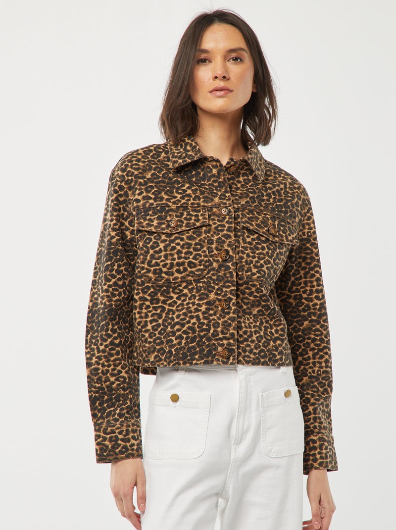 Casaco de ganga com motivo leopardo BEGE - Kiabi