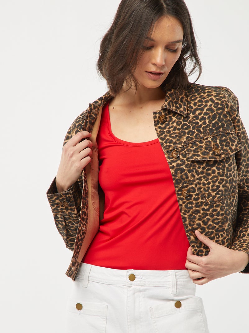 Casaco de ganga com motivo leopardo BEGE - Kiabi