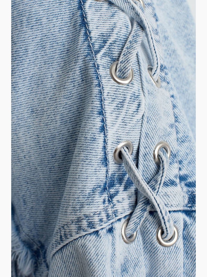 Casaco de ganga curto com gola de camisa dilvin Azul claro - Kiabi