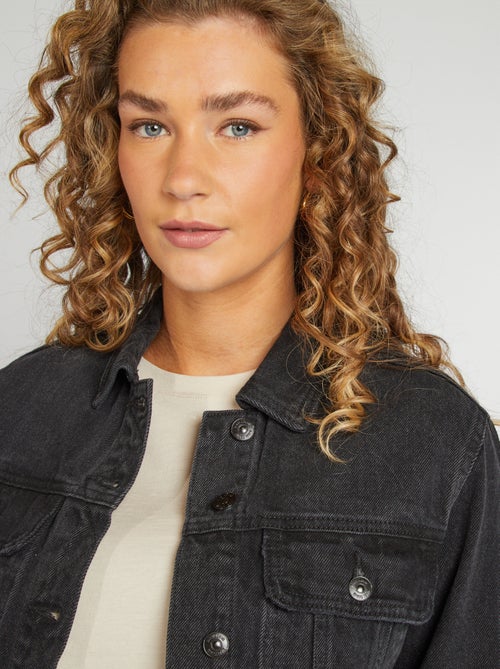 Casaco de ganga de manga comprida com bolsos frontais com abas - Kiabi