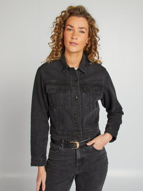 Casaco de ganga de manga comprida com bolsos frontais com abas - Kiabi