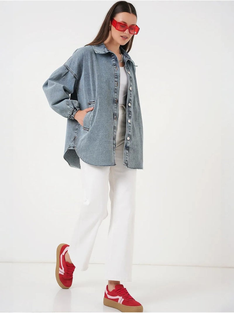 Casaco de ganga oversized com colarinho de camisa bdart Azul claro - Kiabi