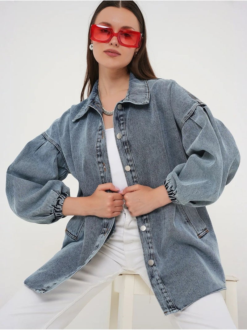 Casaco de ganga oversized com colarinho de camisa bdart Azul claro - Kiabi