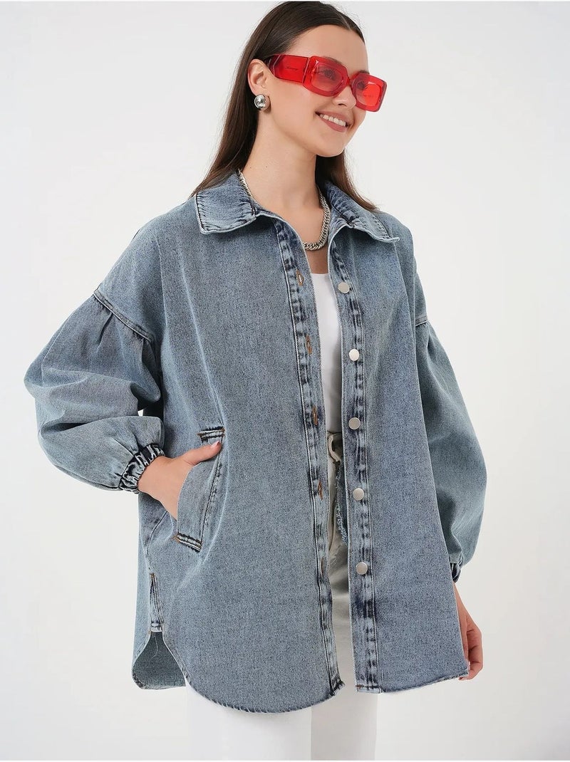 Casaco de ganga oversized com colarinho de camisa bdart Azul claro - Kiabi