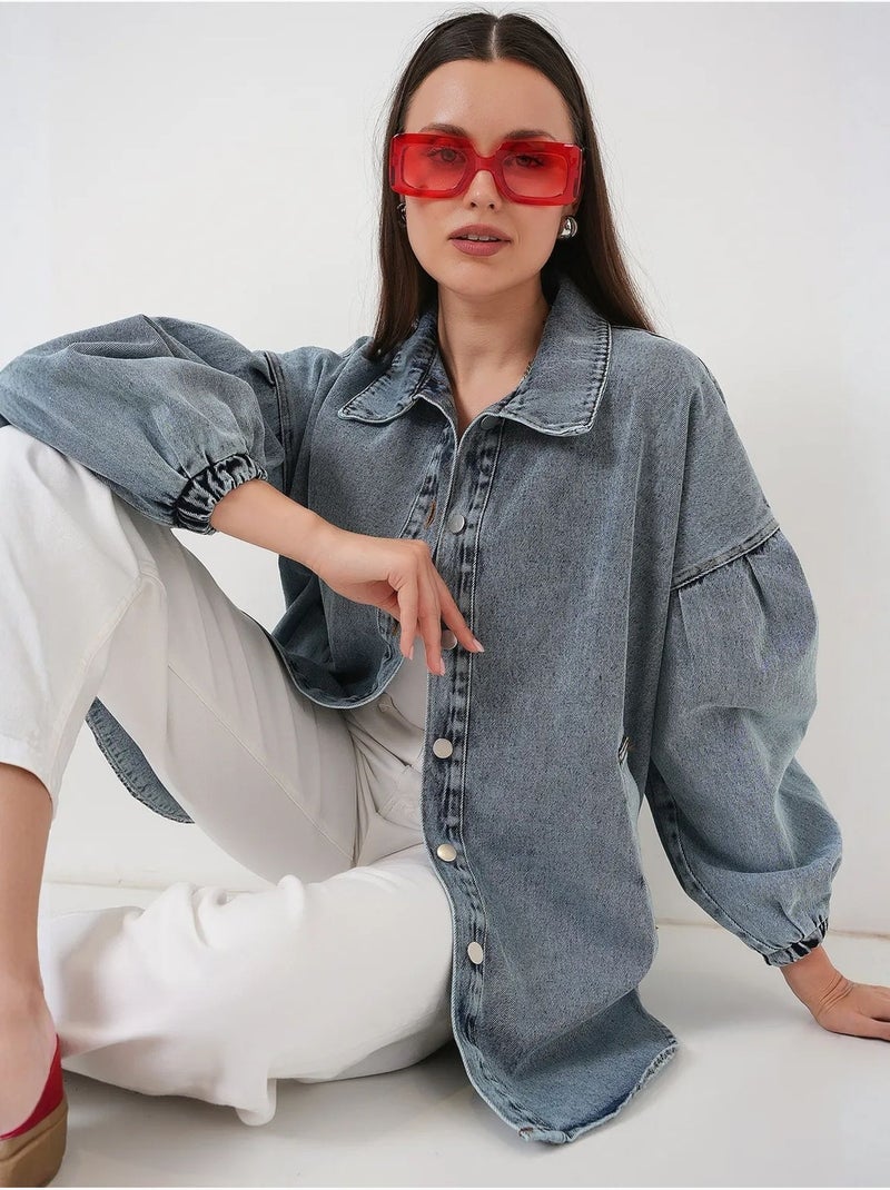 Casaco de ganga oversized com colarinho de camisa bdart Azul claro - Kiabi