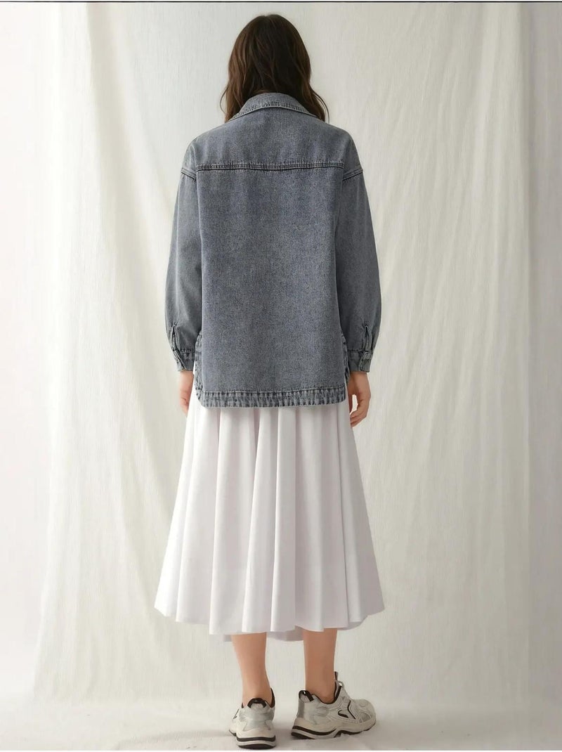 Casaco de ganga oversized com colarinho de camisa e bolsos bdart Azul claro - Kiabi