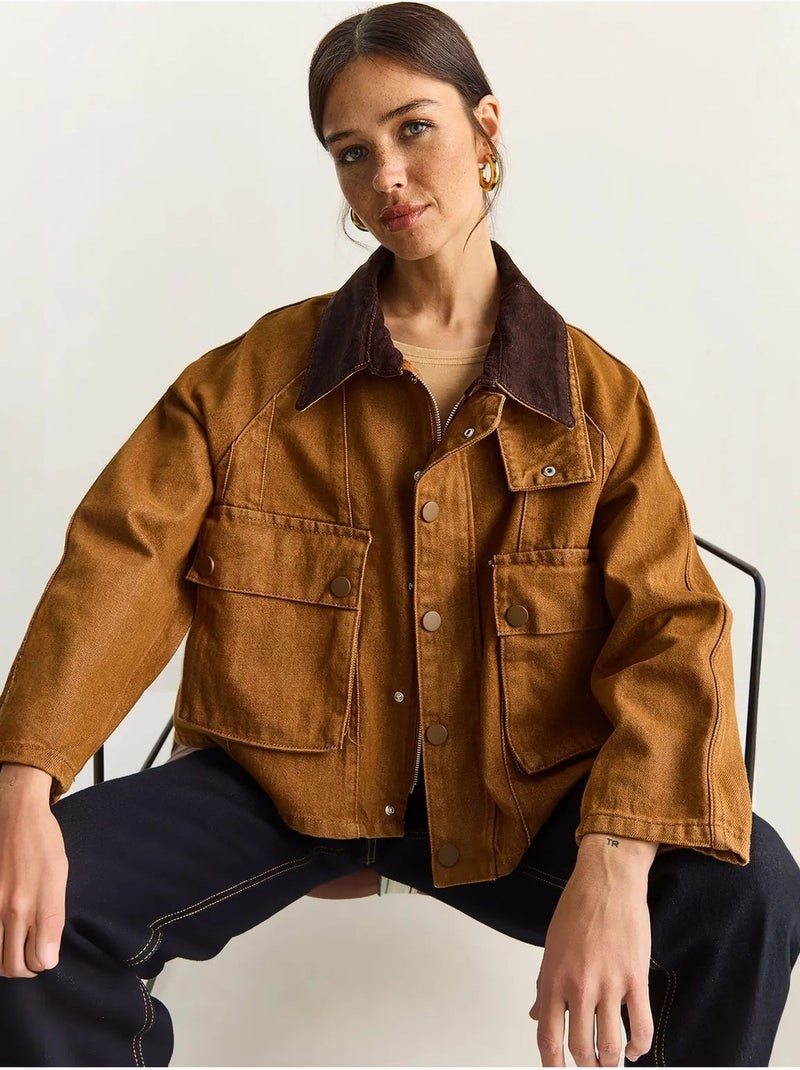 Casaco de ganga oversized com fecho de botões e bolsos lucci Camelo - Kiabi