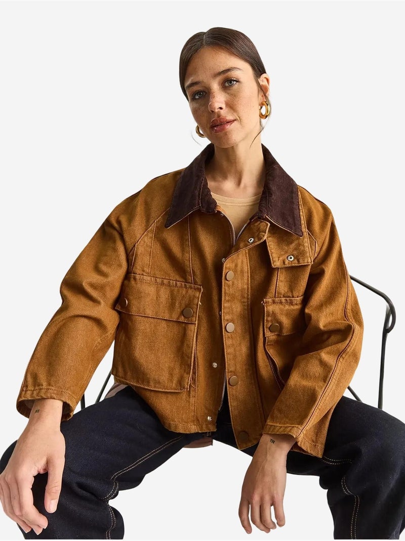 Casaco de ganga oversized com fecho de botões e bolsos lucci Camelo - Kiabi