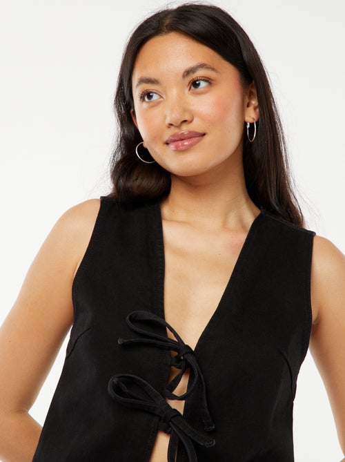 Casaco de ganga sem mangas com abertura para atar - Kiabi