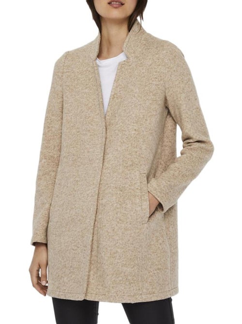 Casaco de Lã Bege Vero Moda Brushedkatrine para Mulher - Kiabi Casaco de Lã Bege Vero Moda Brushedkatrine para Mulher - Kiabi