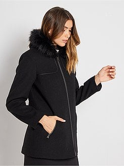 Casaco de lã com capuz - Kiabi