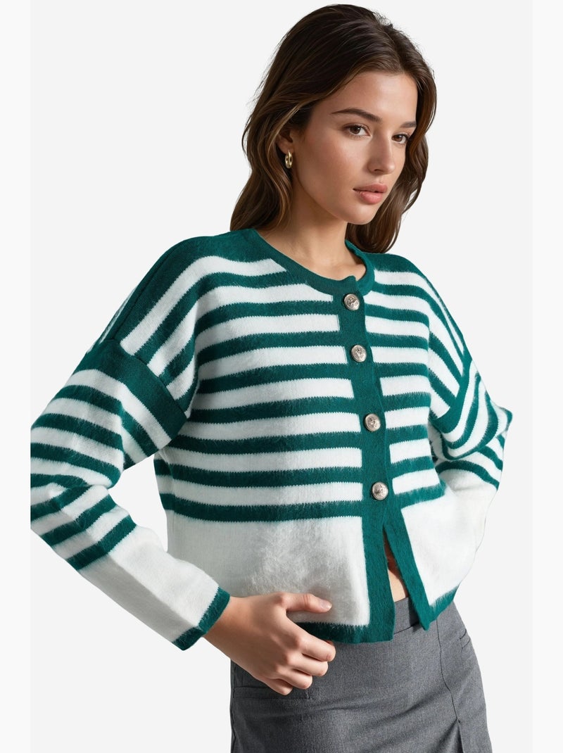 Casaco de malha às riscas com fecho de botões my fashion Verde escuro - Kiabi