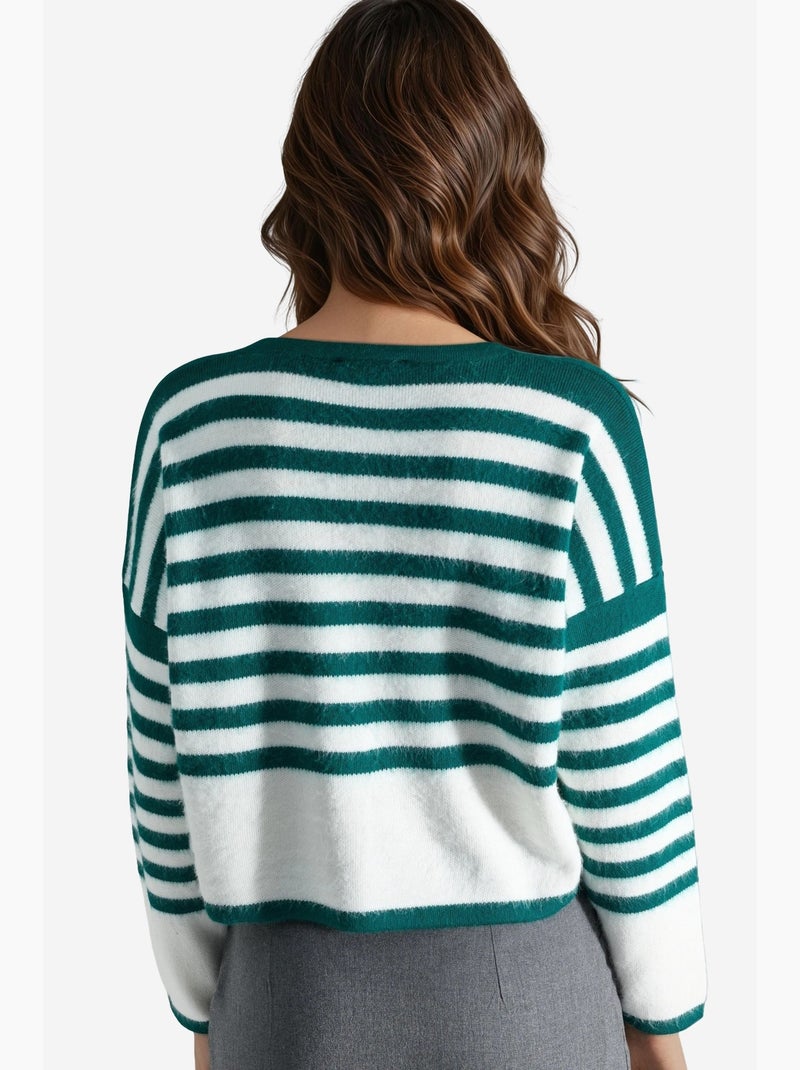 Casaco de malha às riscas com fecho de botões my fashion Verde escuro - Kiabi